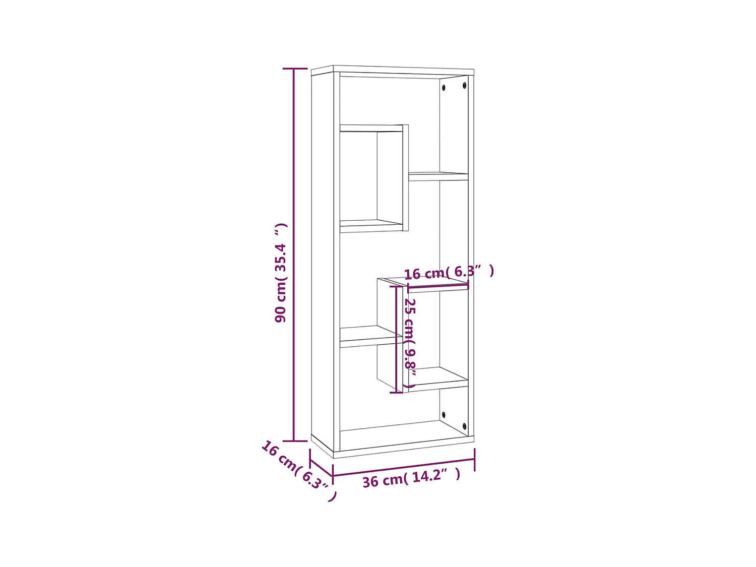 Étagère murale Chêne fumé 36x16x90 cm Bois d'ingénierie