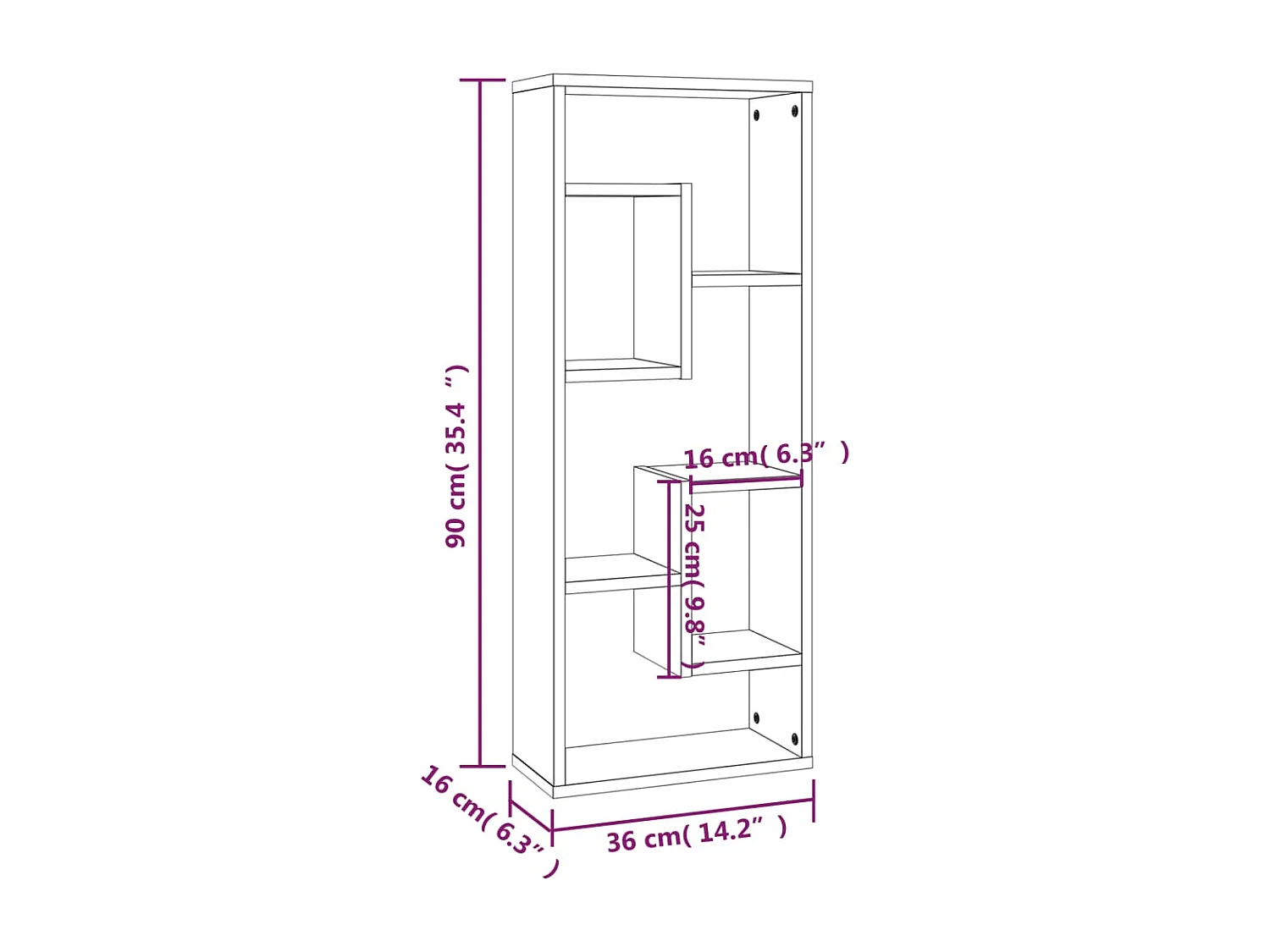Étagère murale Chêne fumé 36x16x90 cm Bois d'ingénierie