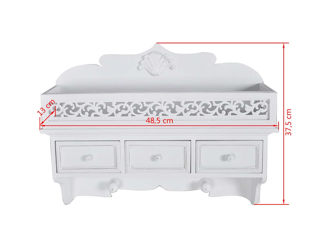 Mensola da parete con 3 cassetti e 2 ganci