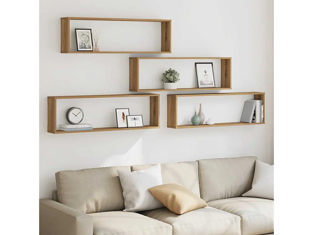Estantería de pared 4 cubos artesanales roble 100x15x30 cm
