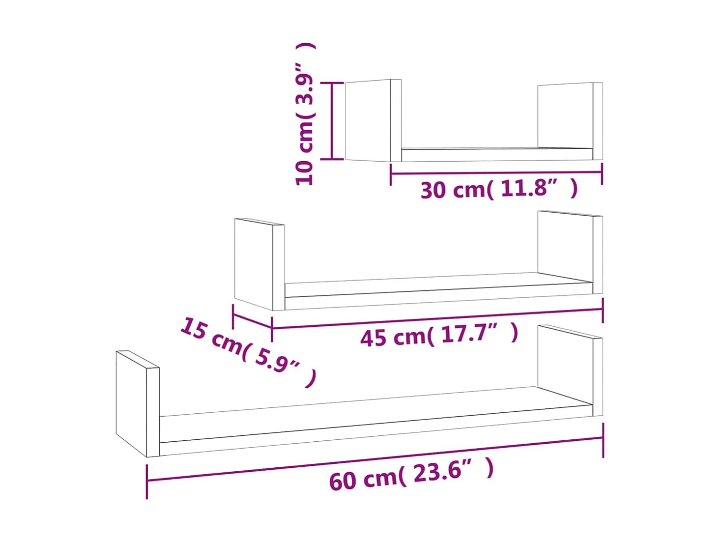 Étagères murales 3 pcs Chêne sonoma Bois d'ingénierie