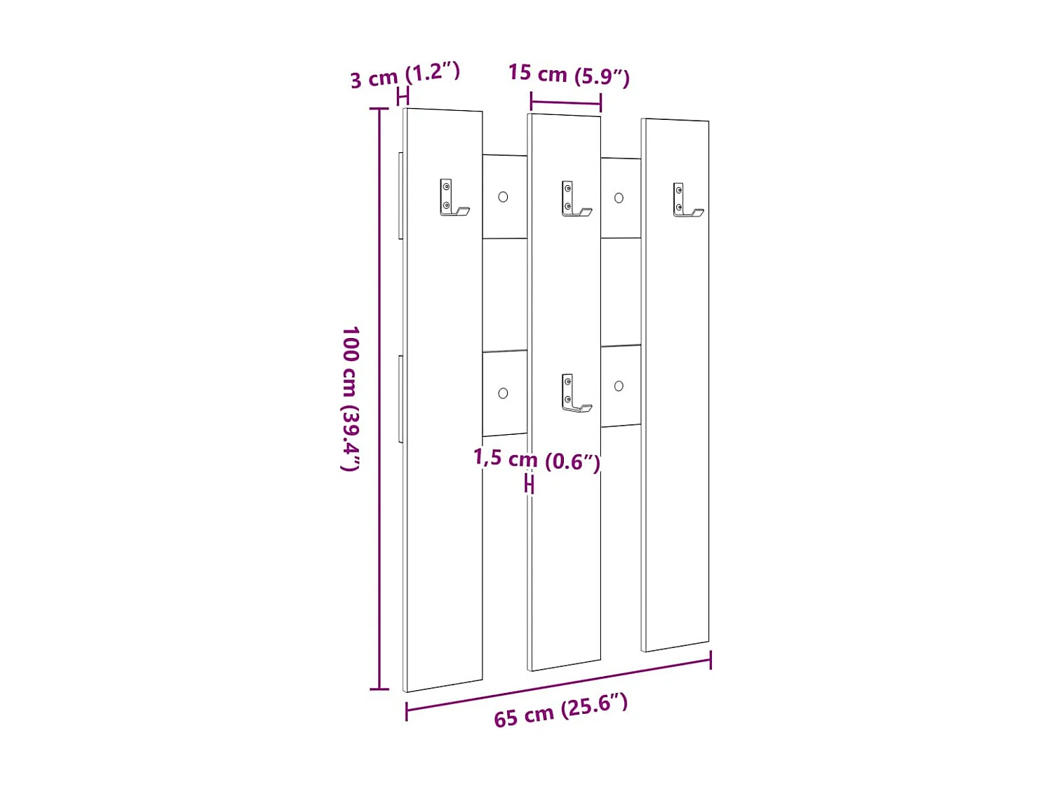 Porte-manteau mural Blanc 65 x 3 x 100 cm Bois d'ingénierie