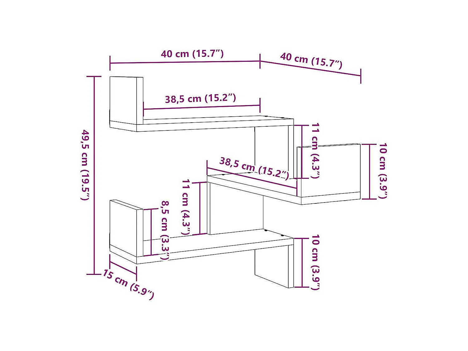 Étagère d'angle murale chêne artisanal 40x40x49,5 cm