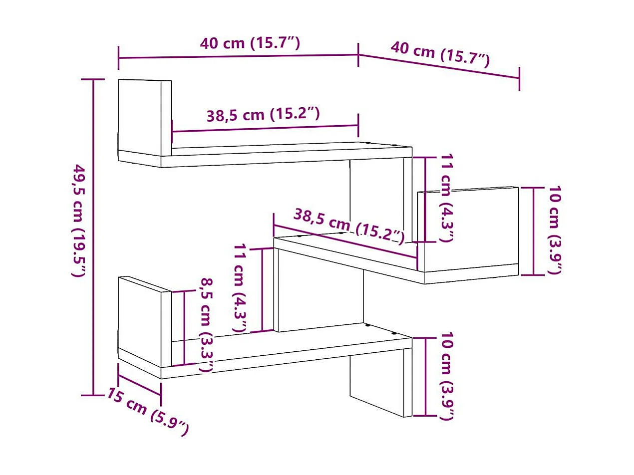 Étagère d'angle murale chêne artisanal 40x40x49,5 cm