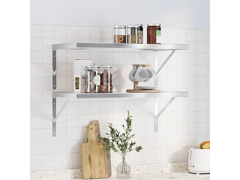 Mensole da parete 2 pz 75x40 cm acciaio inox argento