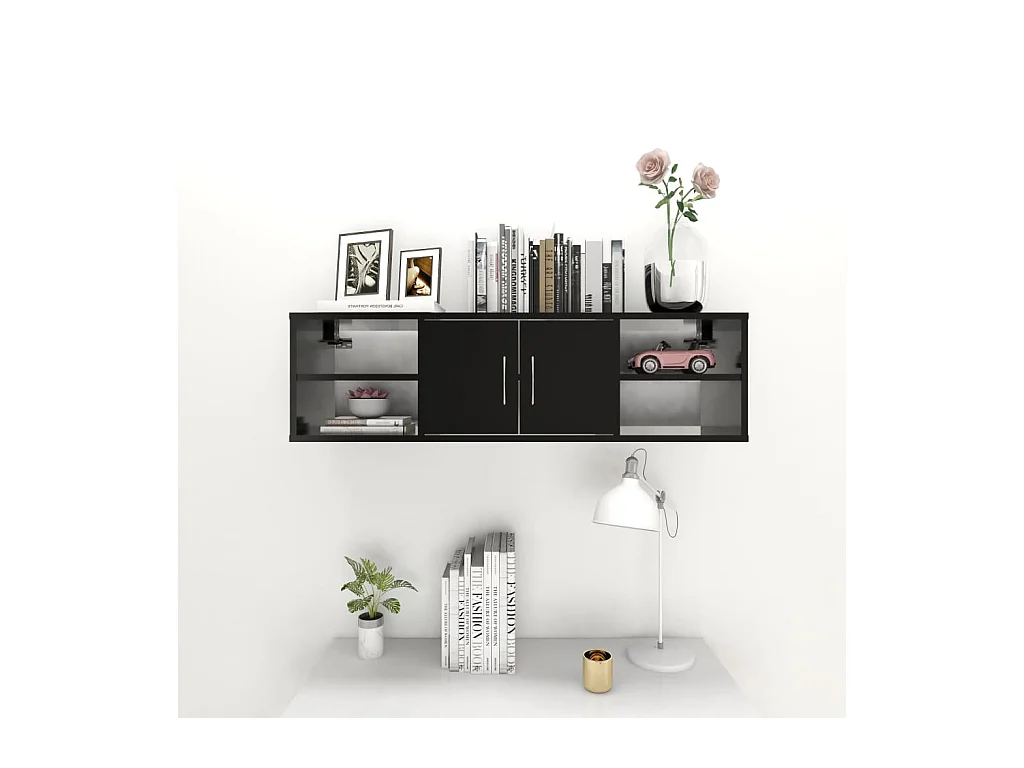 Mensola da parete nera 102x30x29 cm in legno ingegnerizzato