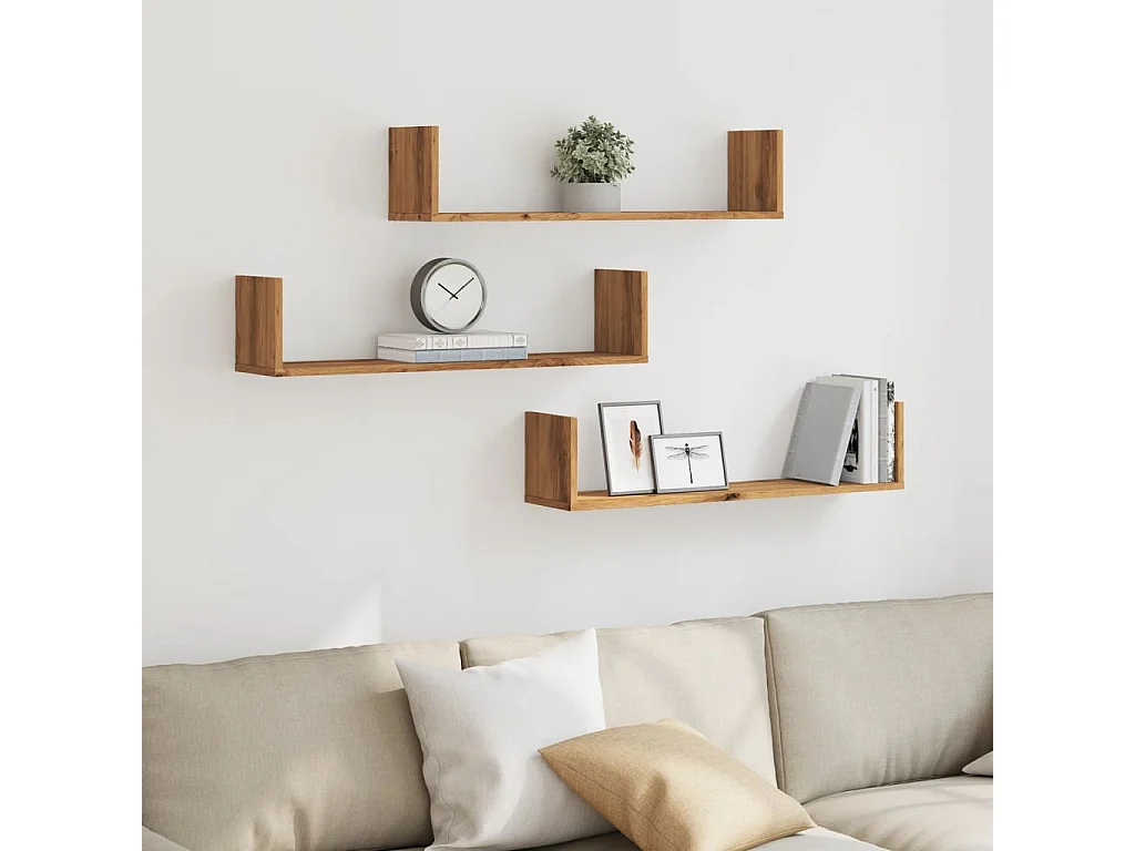 Estantes de pared de 3 piezas, roble hecho a mano, madera de ingeniería