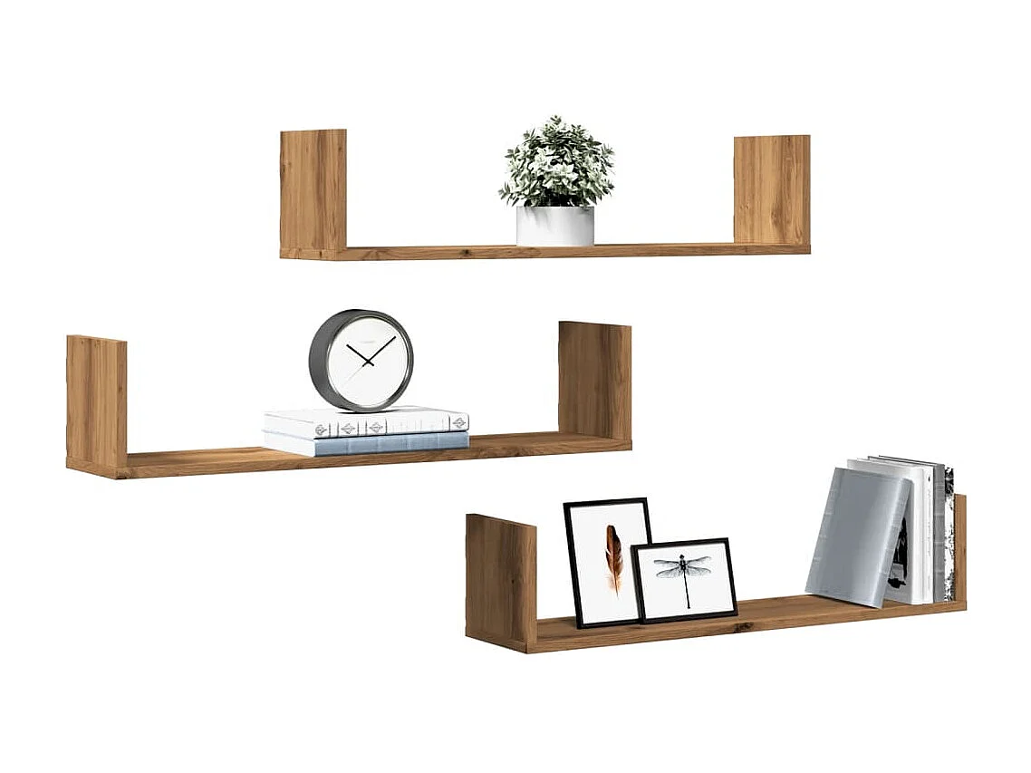 Estantes de pared de 3 piezas, roble hecho a mano, madera de ingeniería
