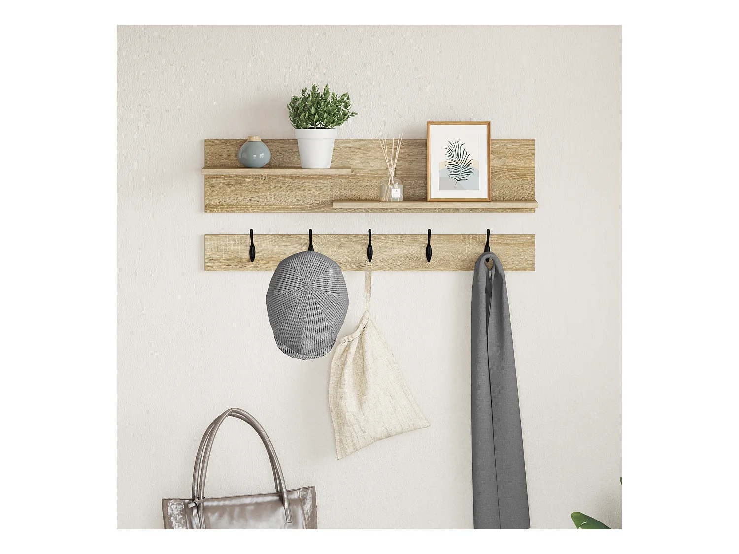 Porte-manteau mural avec étagère avec stockage Chêne sonoma 90 x 15 x 36 cm