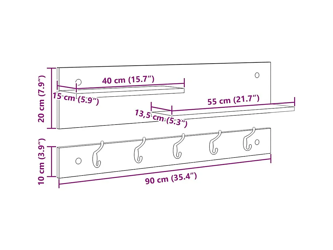 Porte-manteau mural avec étagère avec stockage Chêne sonoma 90 x 15 x 36 cm