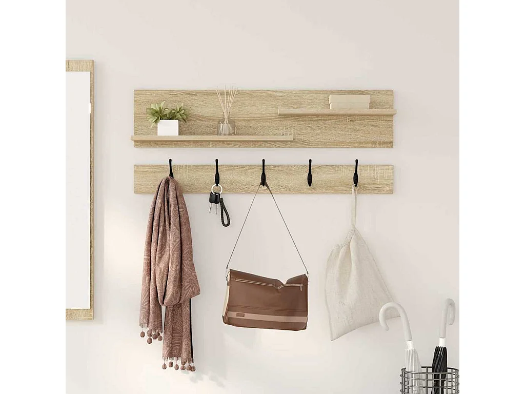 Porte-manteau mural avec étagère avec stockage Chêne sonoma 90 x 15 x 36 cm