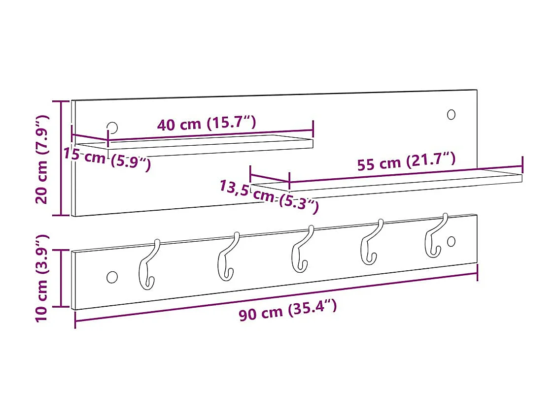 Porte-manteau mural avec étagère avec stockage Chêne sonoma 90 x 15 x 36 cm