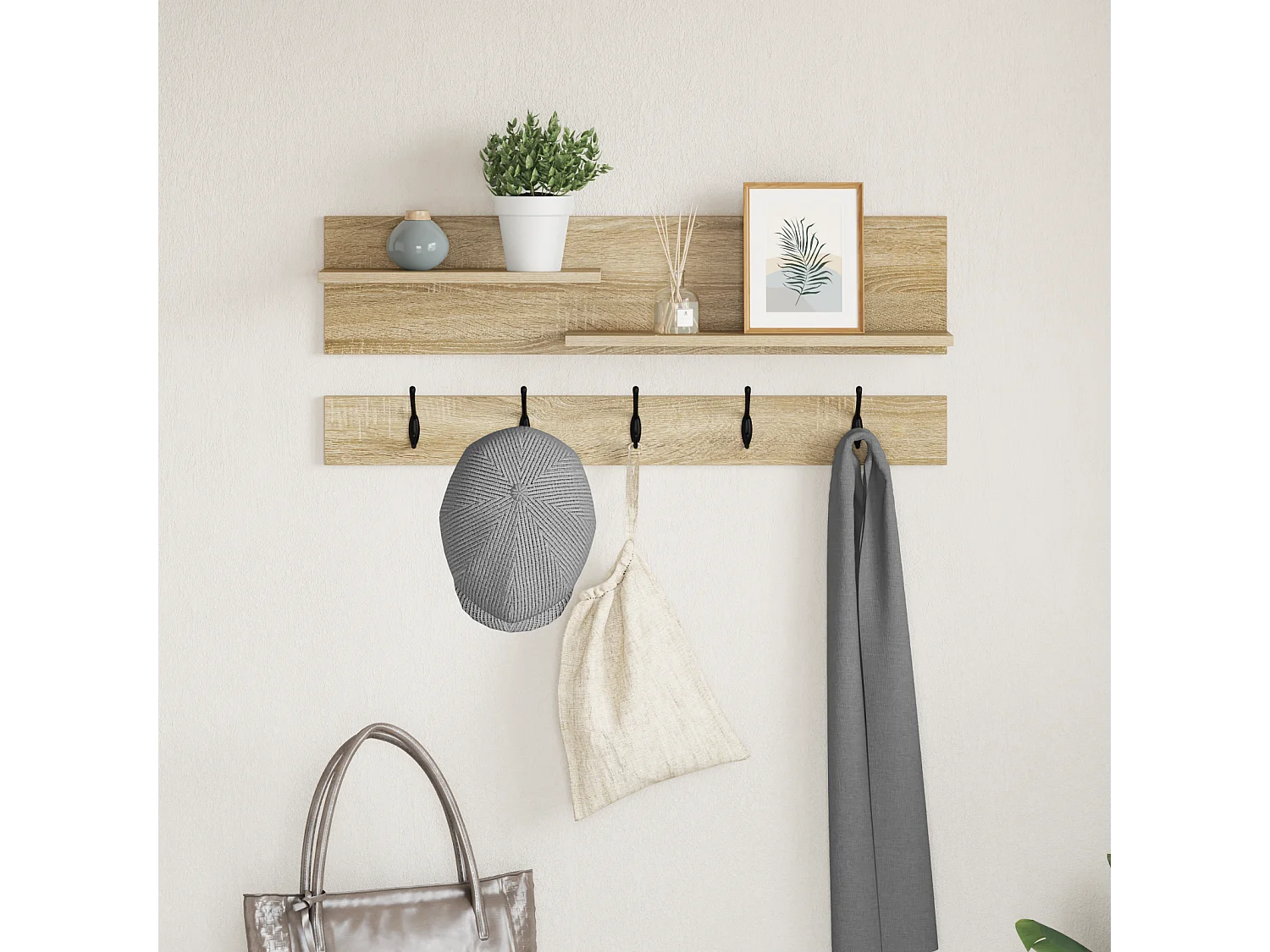 Porte-manteau mural avec étagère avec stockage Chêne sonoma 90 x 15 x 36 cm