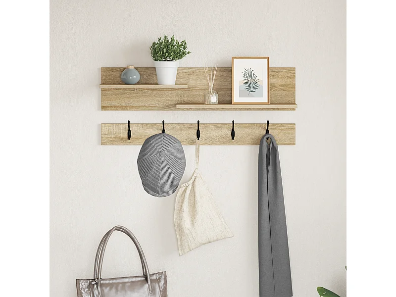 Porte-manteau mural avec étagère avec stockage Chêne sonoma 90 x 15 x 36 cm