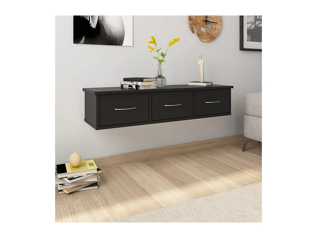 Étagère murale avec tiroirs Noir 88x26x18,5cm bois d'ingénierie