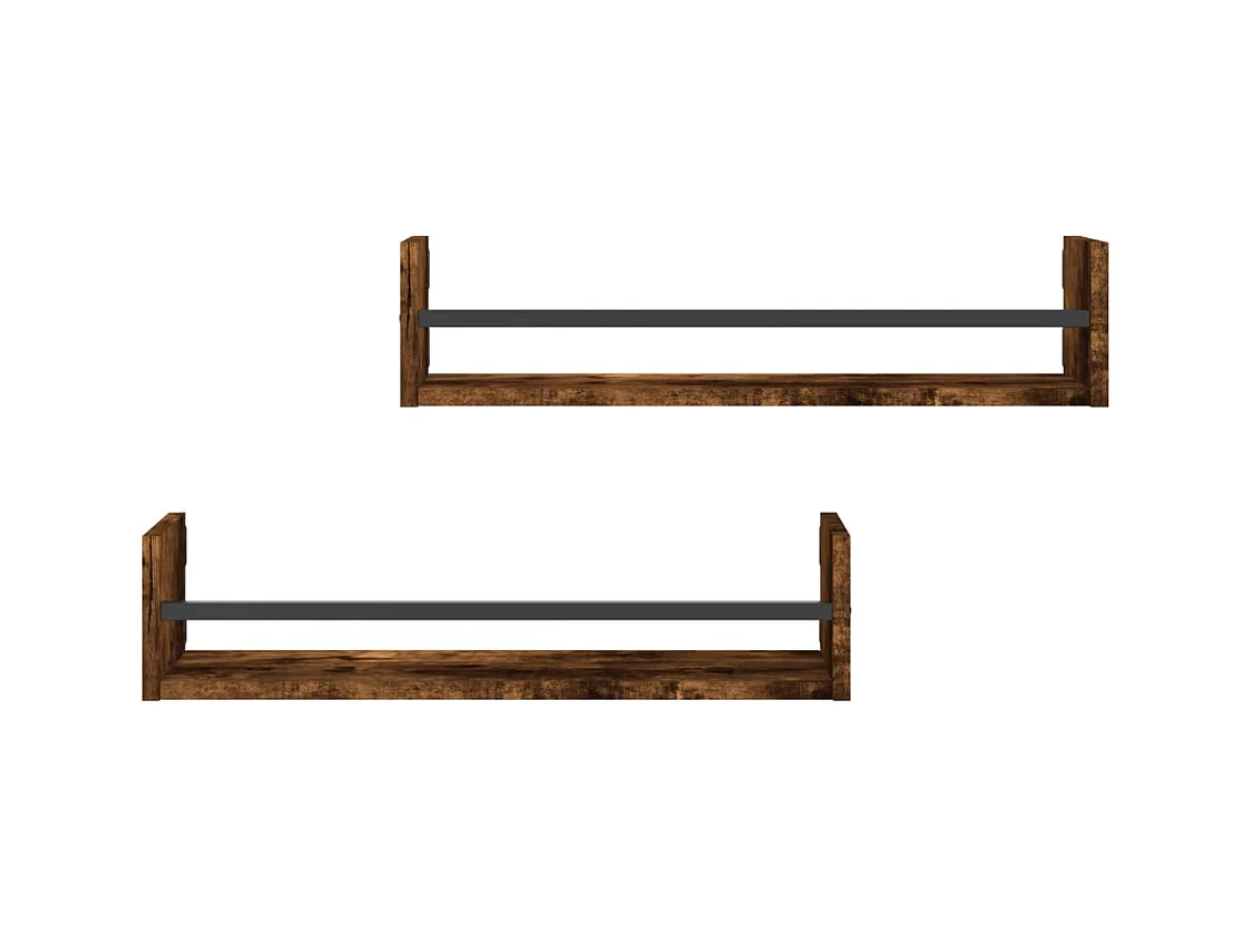 Étagères murales avec barres 2 pcs chêne fumé 60x16x14 cm