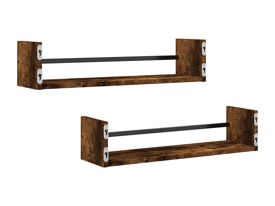 Étagères murales avec barres 2 pcs chêne fumé 60x16x14 cm