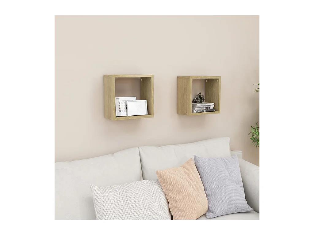 Étagères cube murales 2 pcs Chêne sonoma 26x15x26 cm
