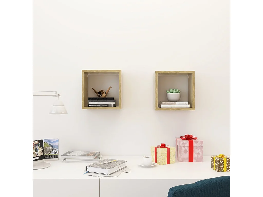 Étagères cube murales 2 pcs Chêne sonoma 26x15x26 cm