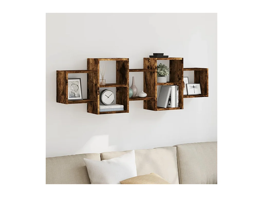 Gerookte eikenhouten wandplank 129x18x42 cm bewerkt hout