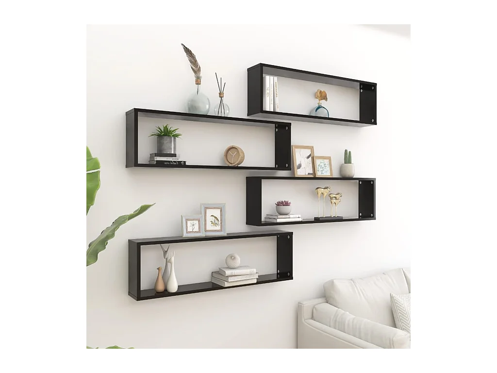 Étagères cube murales 4 pcs noir 100x15x30 cm bois d'ingénierie