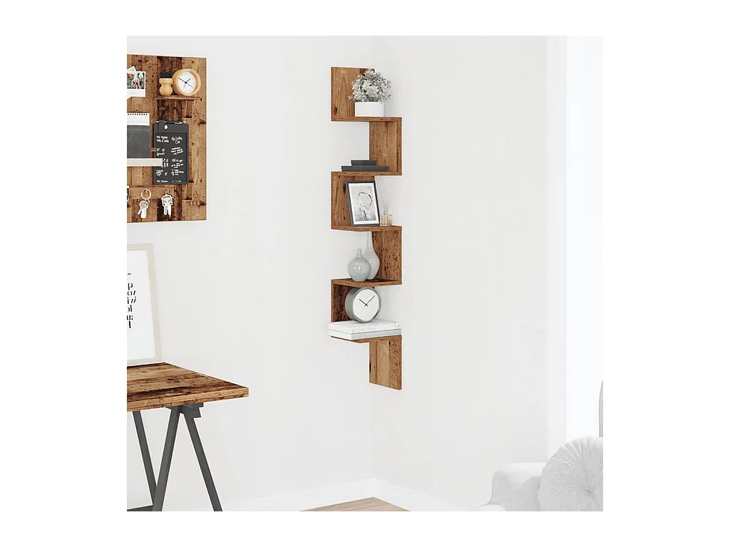 Étagère d'angle murale vieux bois 20x20x127,5 cm