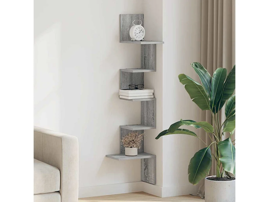 Étagère d'angle murale sonoma gris 32x32x127,5 cm
