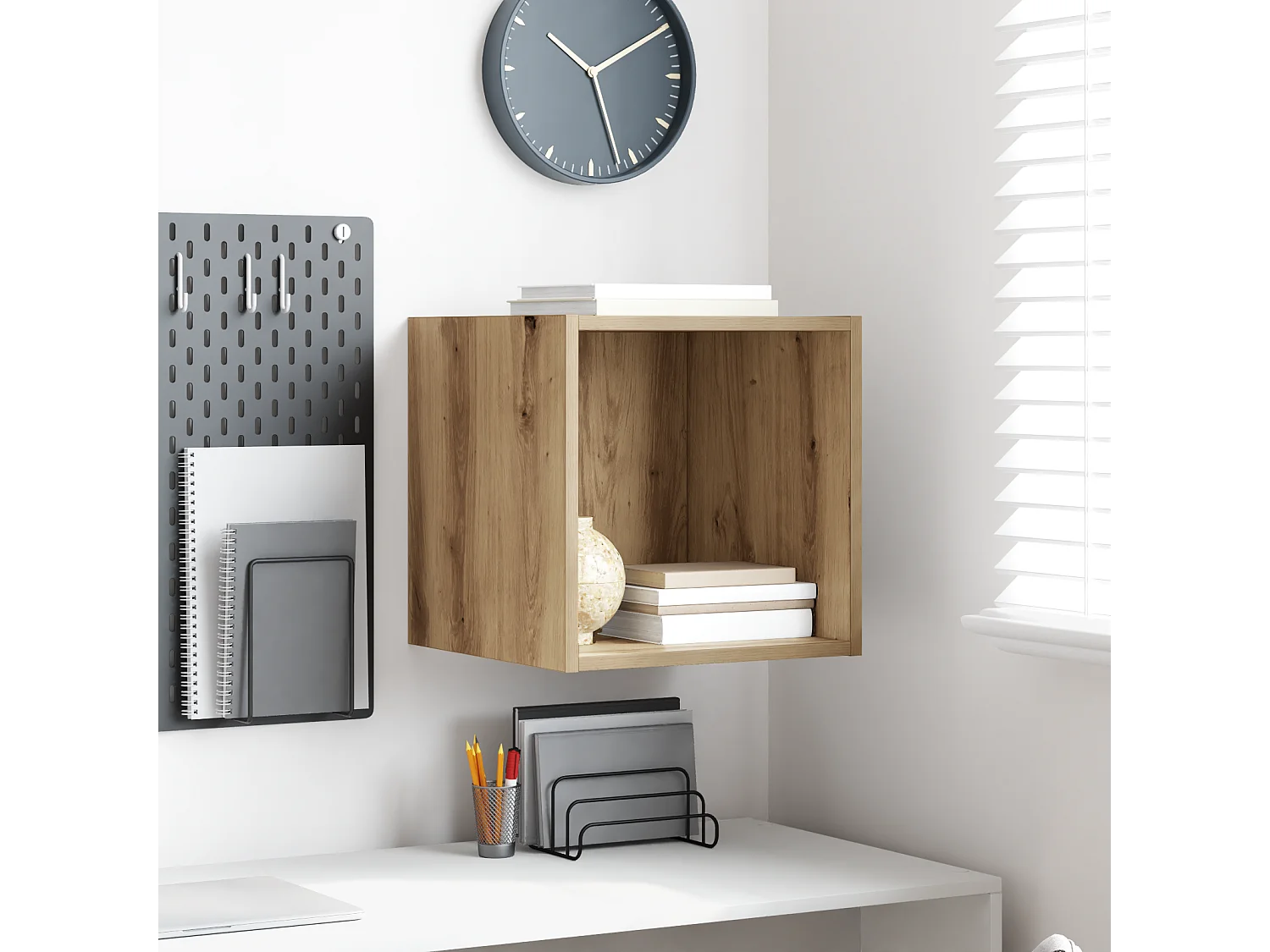 Meuble mural chêne artisanal 37 x 37 x 37 cm Bois d'ingénierie