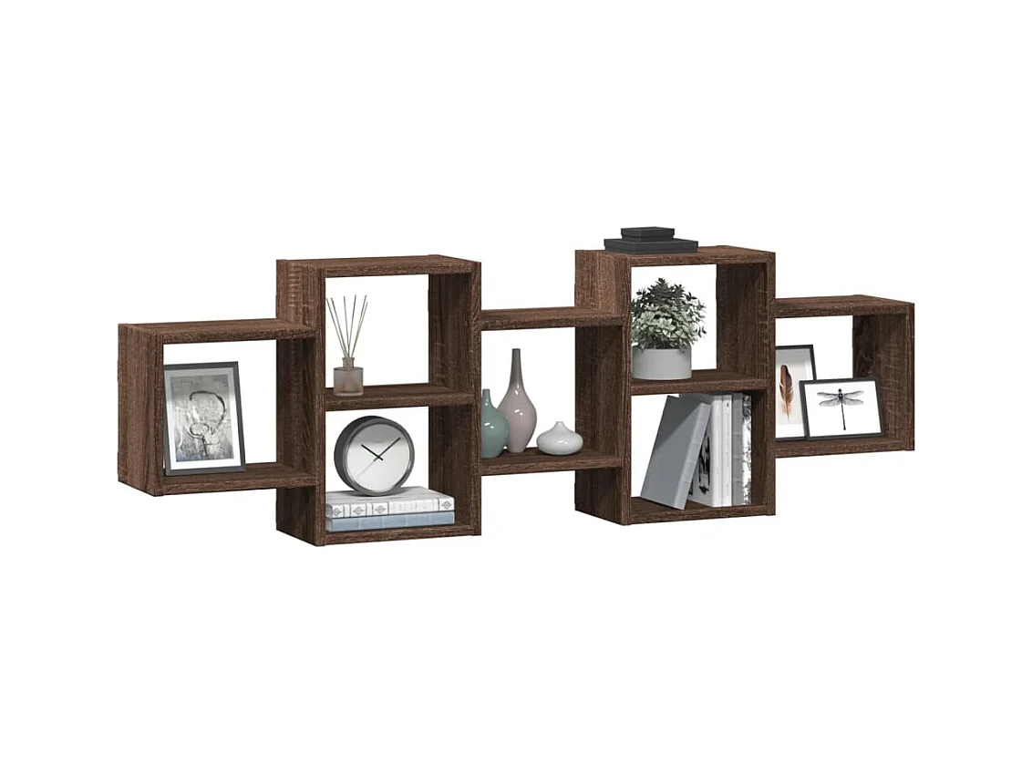 Bruine eikenhouten wandplank 129x18x42 cm bewerkt hout