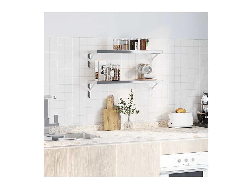 Supports d'étagères 4pcs argenté acier inoxydable