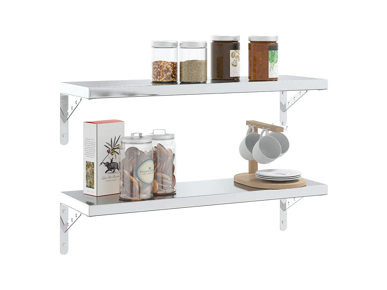 Supports d'étagères 4pcs argenté acier inoxydable