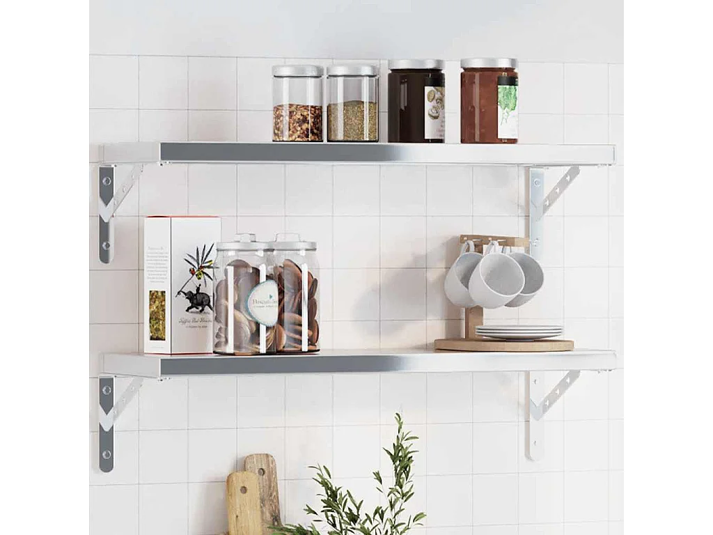 Supports d'étagères 4pcs argenté acier inoxydable