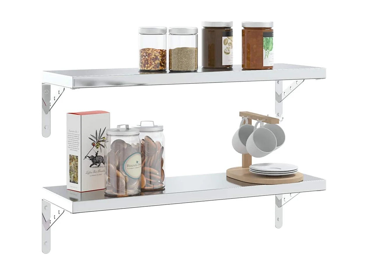 Supports d'étagères 4pcs argenté acier inoxydable