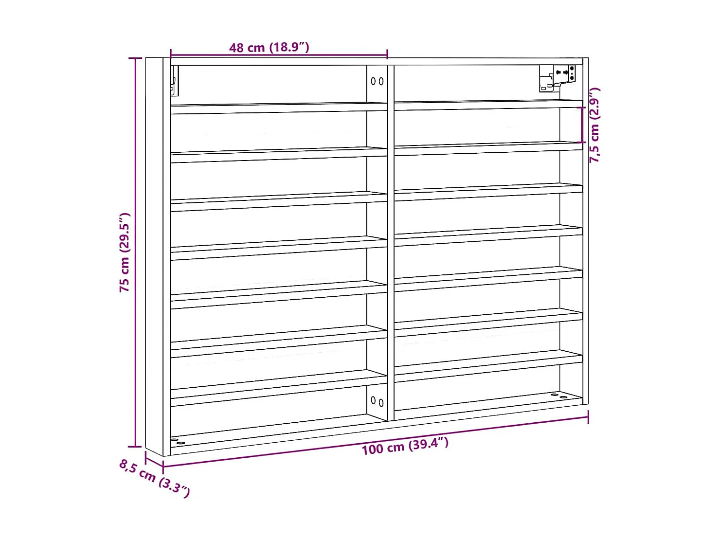Vitrina de roble Sonoma 100x8,5x75 cm madera de ingeniería