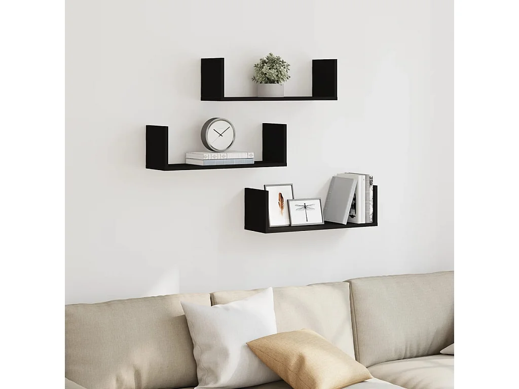 Estantes de pared 3 piezas negro 58x18x18 cm madera de ingeniería
