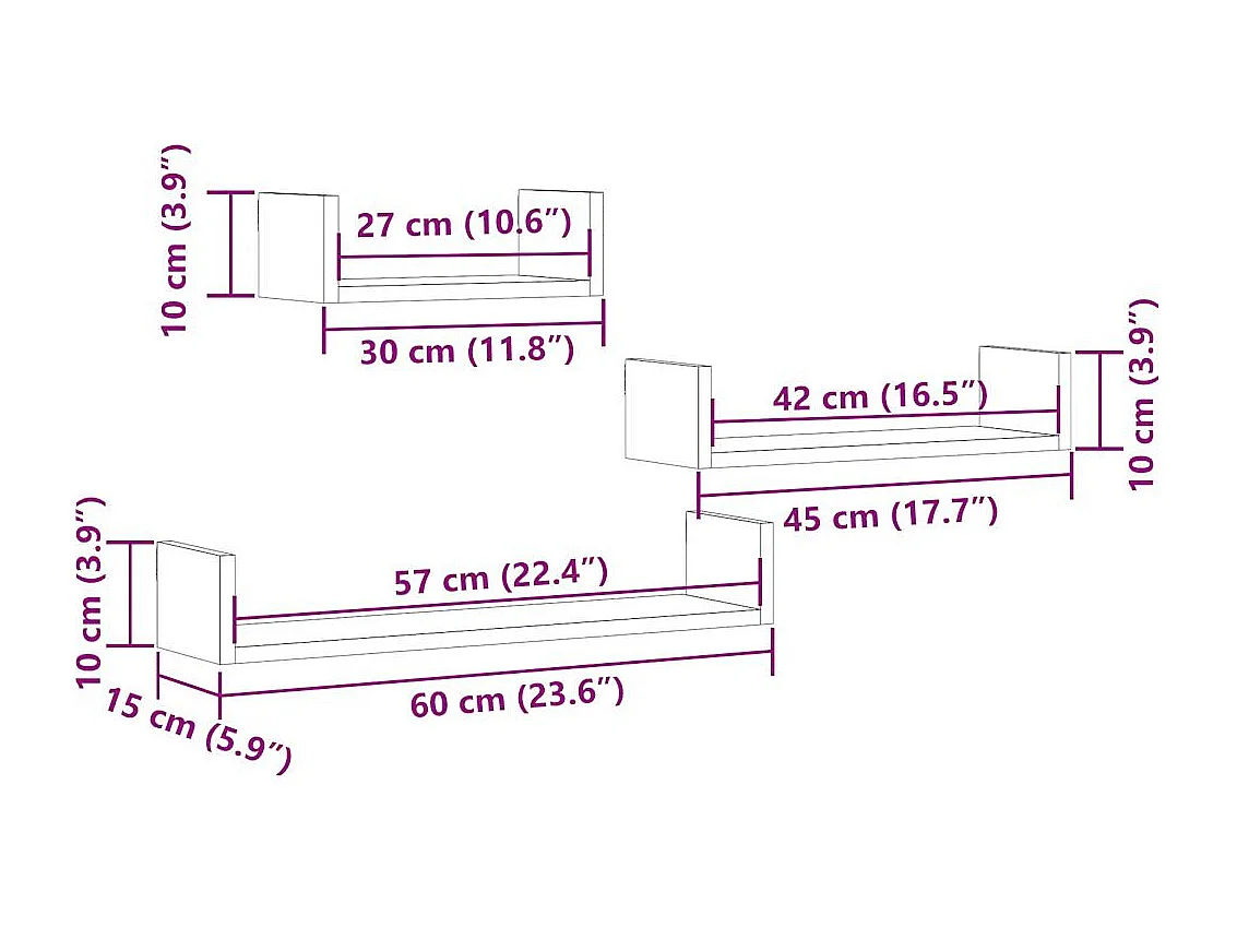 Étagères murales 3 pcs chêne artisanal bois d'ingénierie