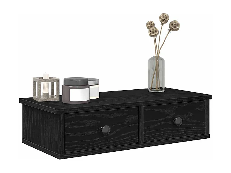 Étagère murale avec tiroirs noir 60x25x15 cm bois d'ingénierie