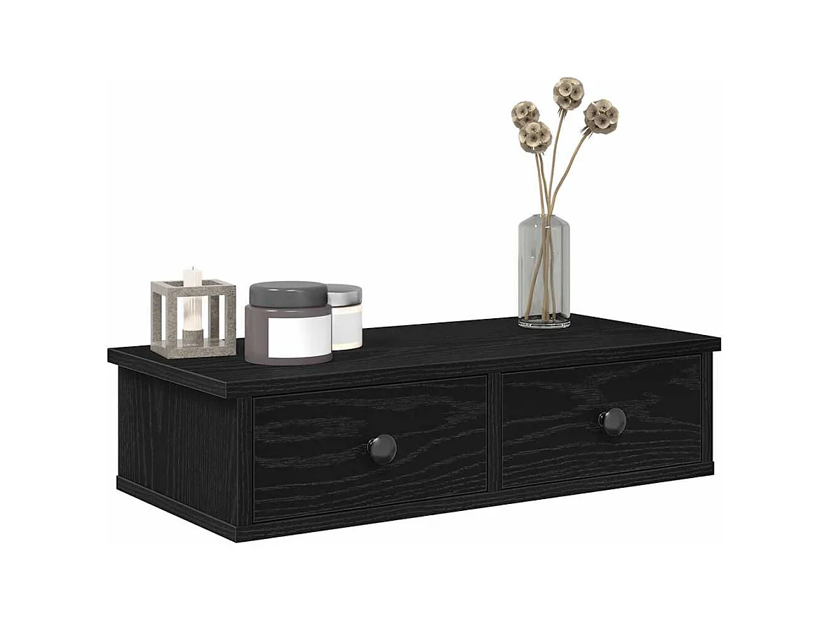 Étagère murale avec tiroirs noir 60x25x15 cm bois d'ingénierie
