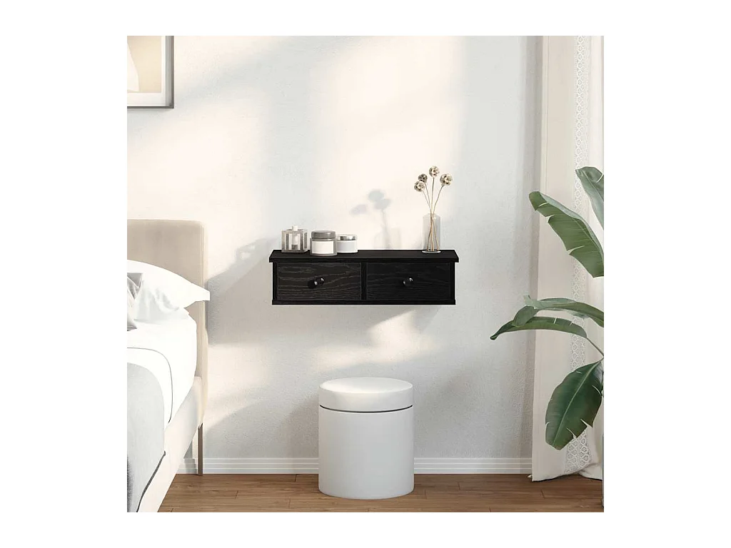 Étagère murale avec tiroirs noir 60x25x15 cm bois d'ingénierie