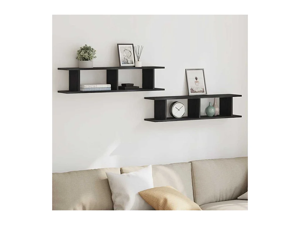 Mensole da parete 2 pezzi rovere nero 90x18x20 cm in legno ingegnerizzato