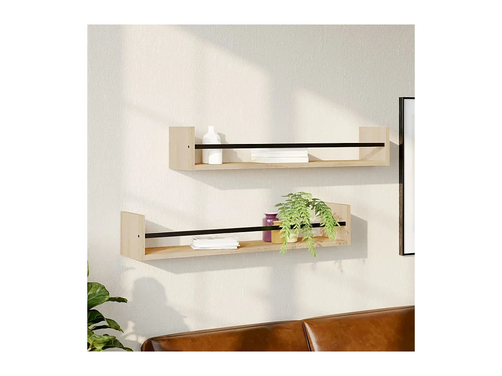 Étagères murales avec barres 2 pcs chêne sonoma 80x16x14 cm