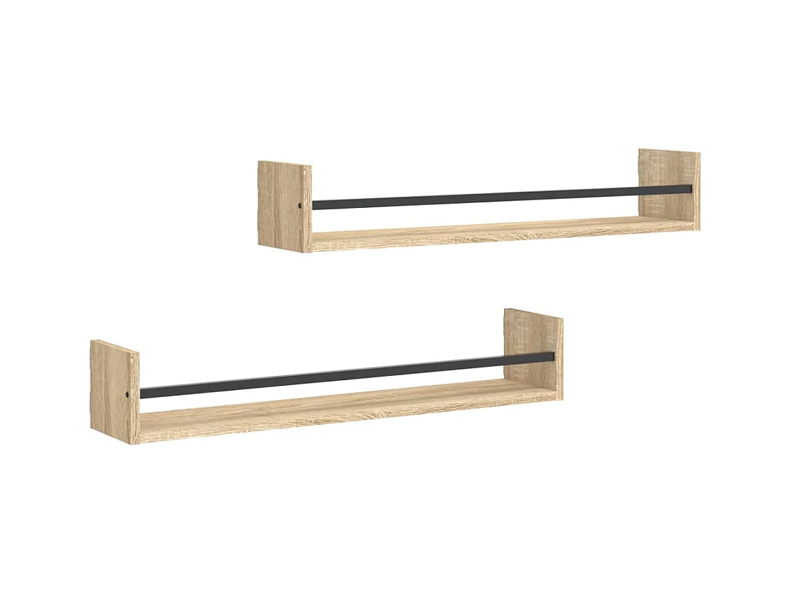 Étagères murales avec barres 2 pcs chêne sonoma 80x16x14 cm