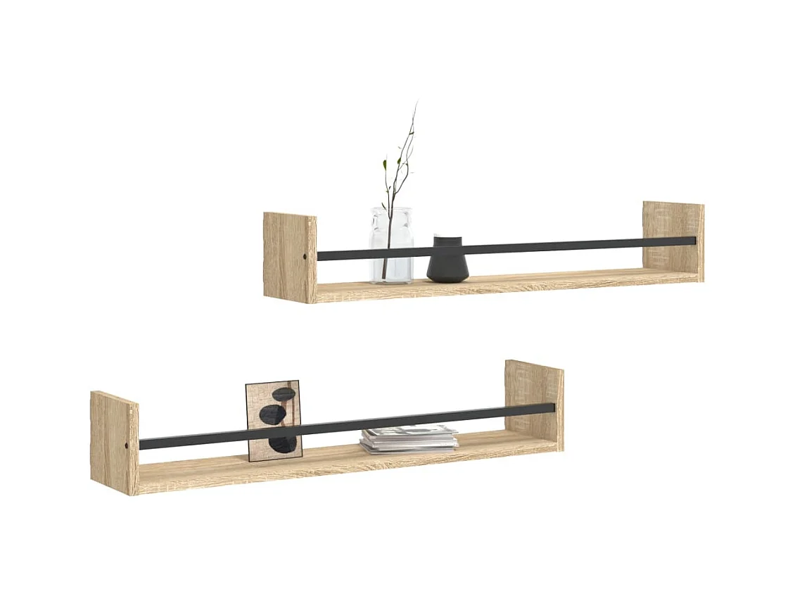 Étagères murales avec barres 2 pcs chêne sonoma 80x16x14 cm