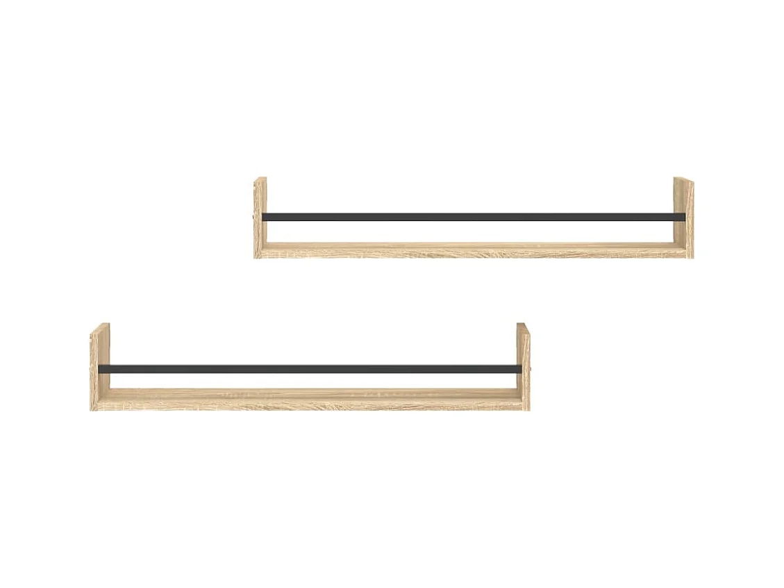 Étagères murales avec barres 2 pcs chêne sonoma 80x16x14 cm