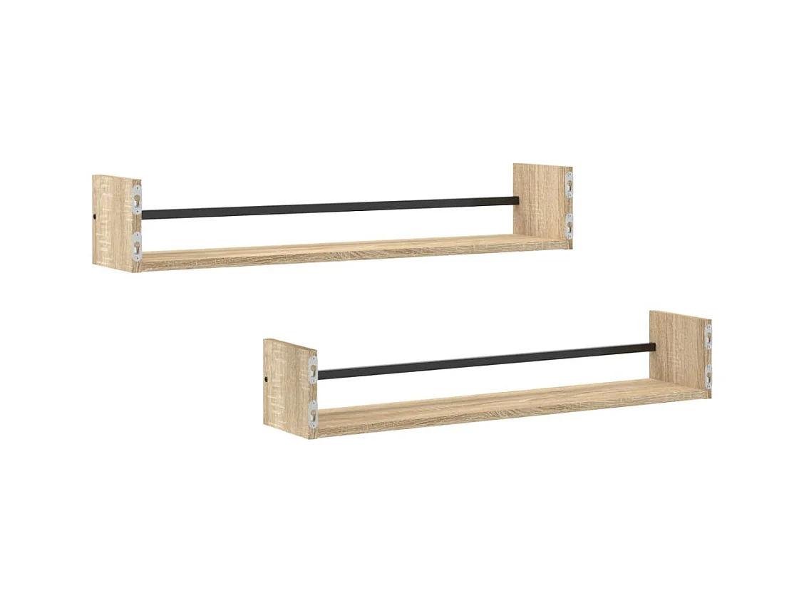 Étagères murales avec barres 2 pcs chêne sonoma 80x16x14 cm