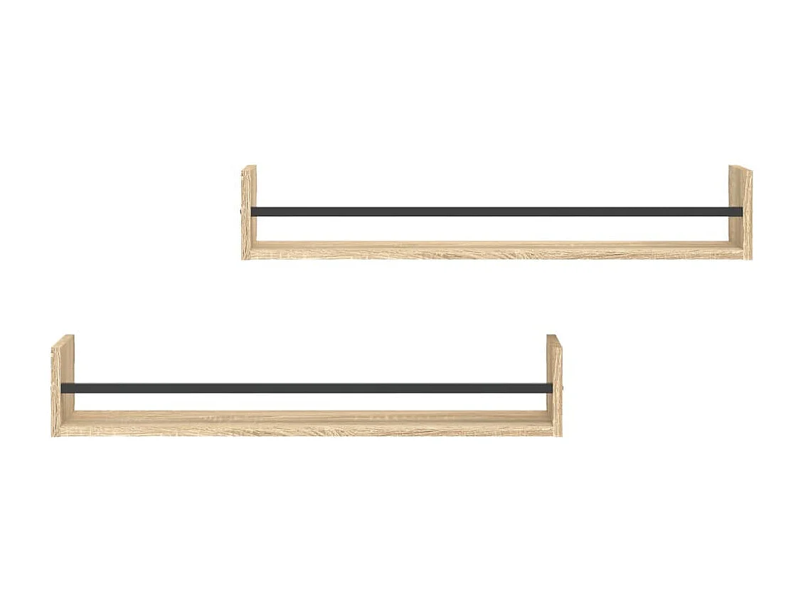 Étagères murales avec barres 2 pcs chêne sonoma 80x16x14 cm