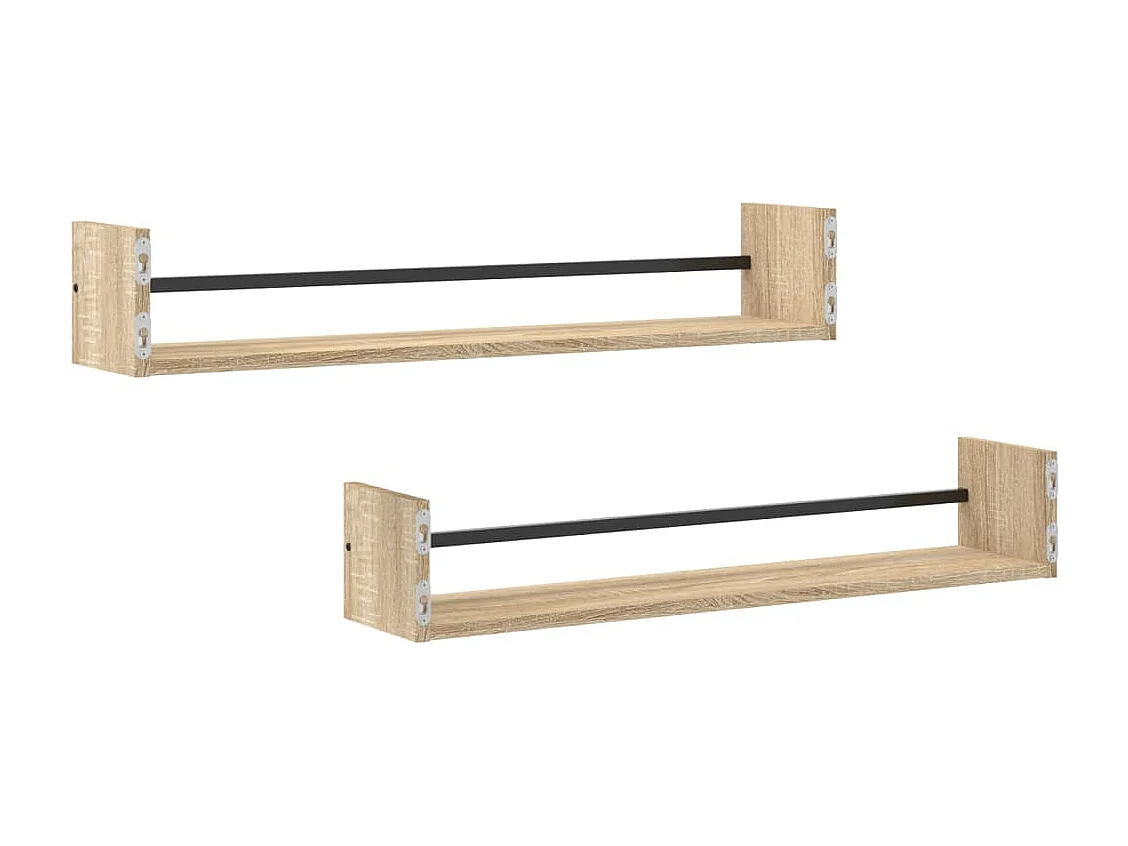 Étagères murales avec barres 2 pcs chêne sonoma 80x16x14 cm
