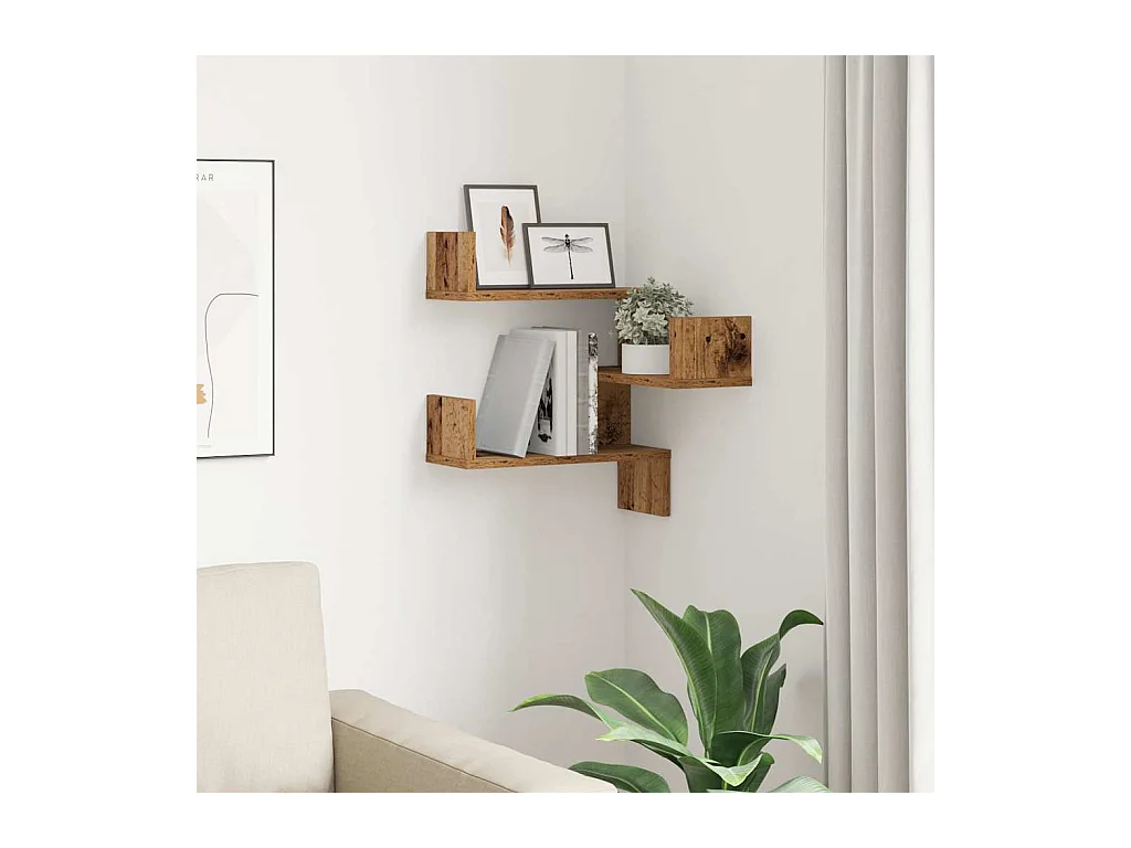 Étagère d'angle murale vieux bois 40x40x49,5 cm bois ingénierie