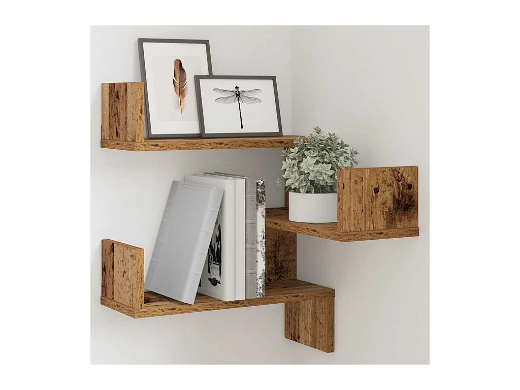 Étagère d'angle murale vieux bois 40x40x49,5 cm bois ingénierie