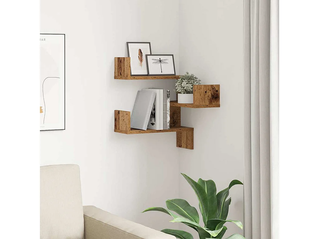 Étagère d'angle murale vieux bois 40x40x49,5 cm bois ingénierie